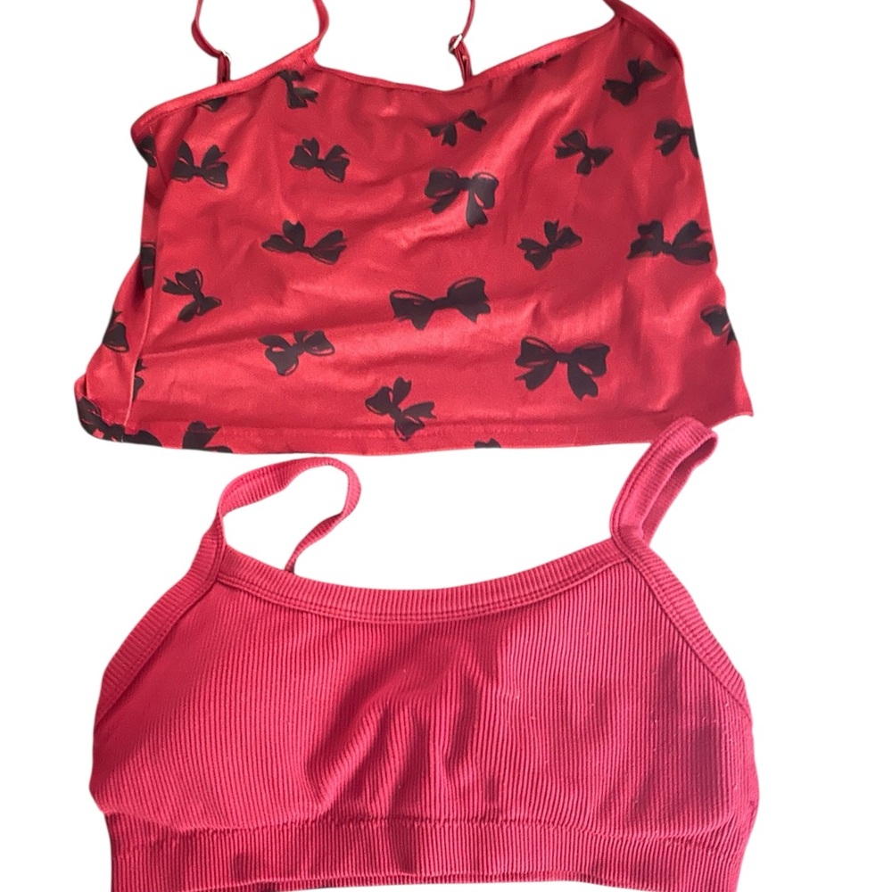 SHEIN Red and Black Bow Print Camisole -Medium, Ribbed Red Bralette -Small